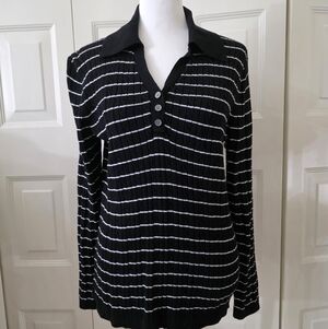 Tommy Hilfiger Cotton Button Up Striped V Neck Collared LS Shirt Large